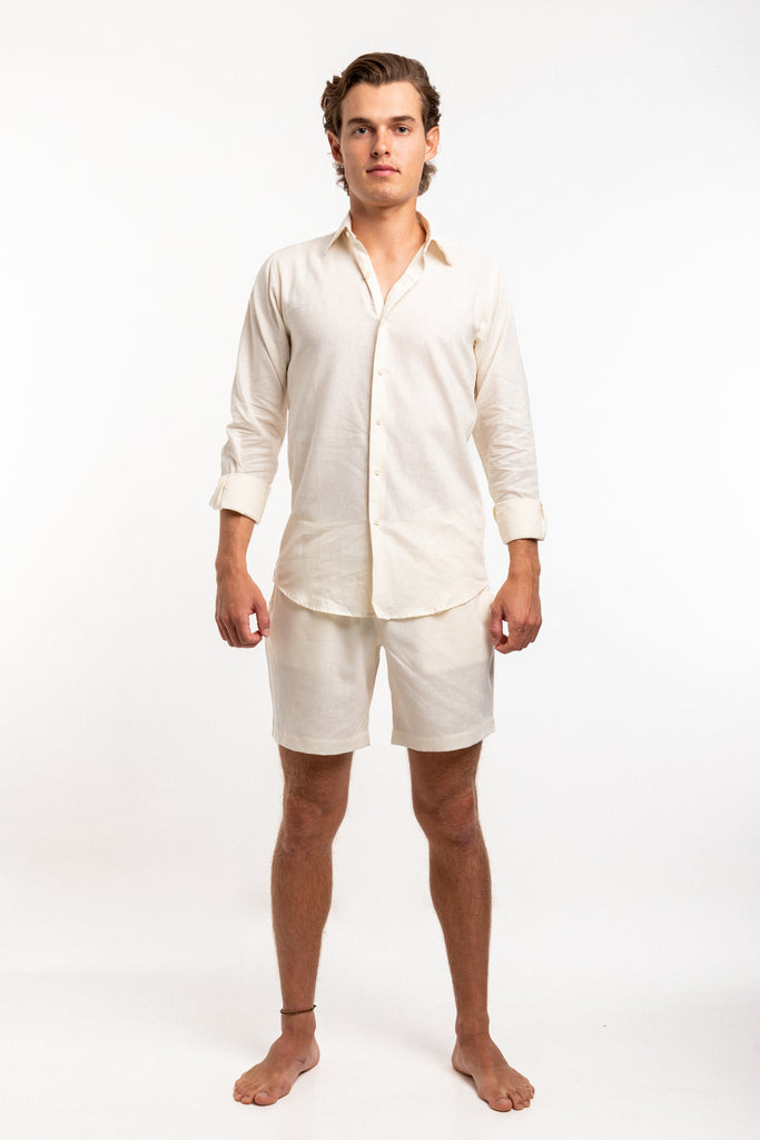 Romero McPaul - , Romero + McPaul, Bondi Ivory Linen Shorts