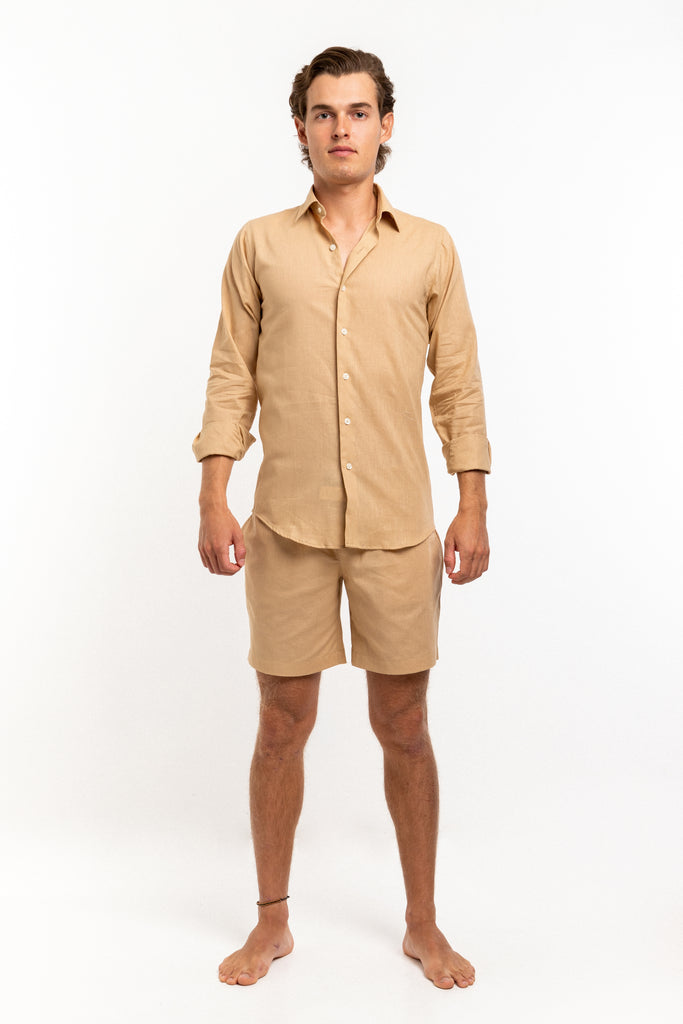 Romero McPaul - , Romero + McPaul, Bondi Caramel Linen Shorts