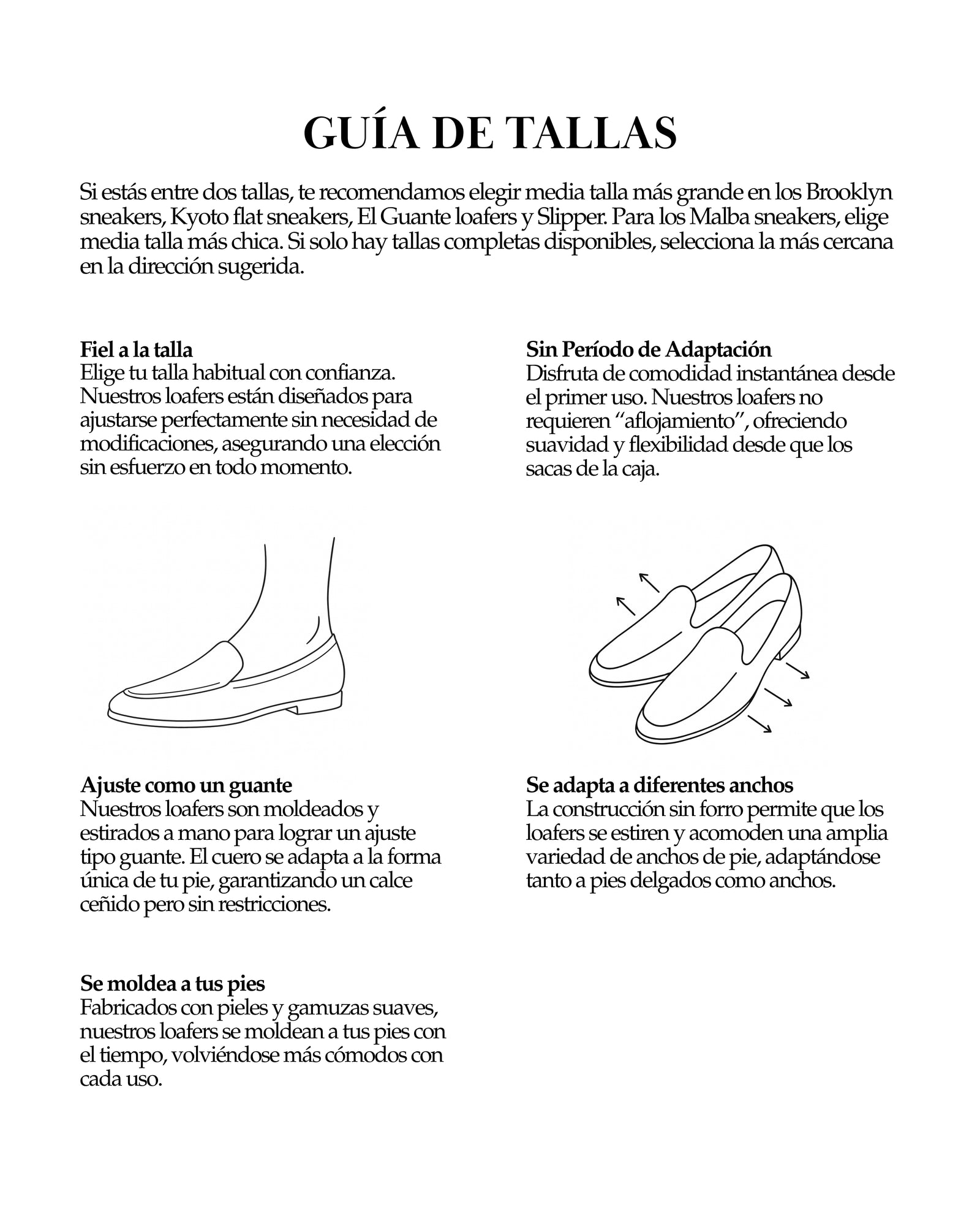 Size chart for El Guante Lino Marino